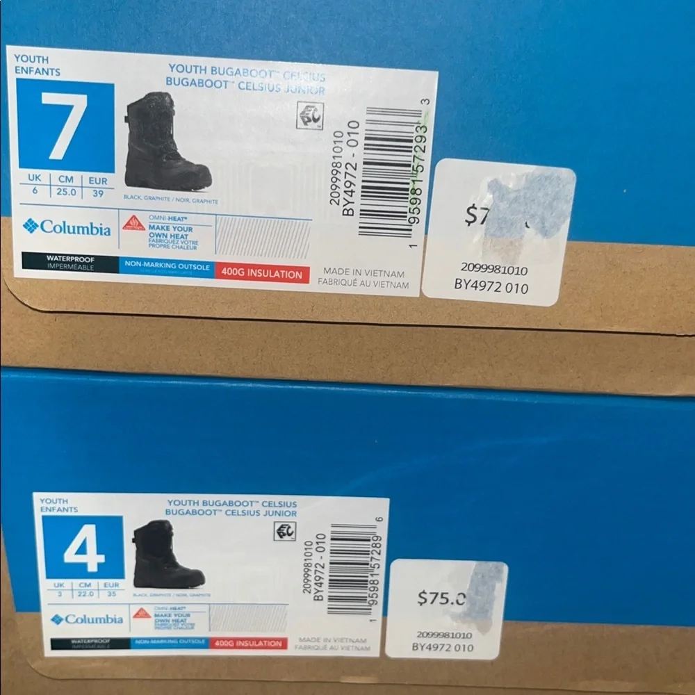 NWT Columbia Youth Bugaboot Celsius Insulated Waterproof Snow Boot, Blk/Graphite